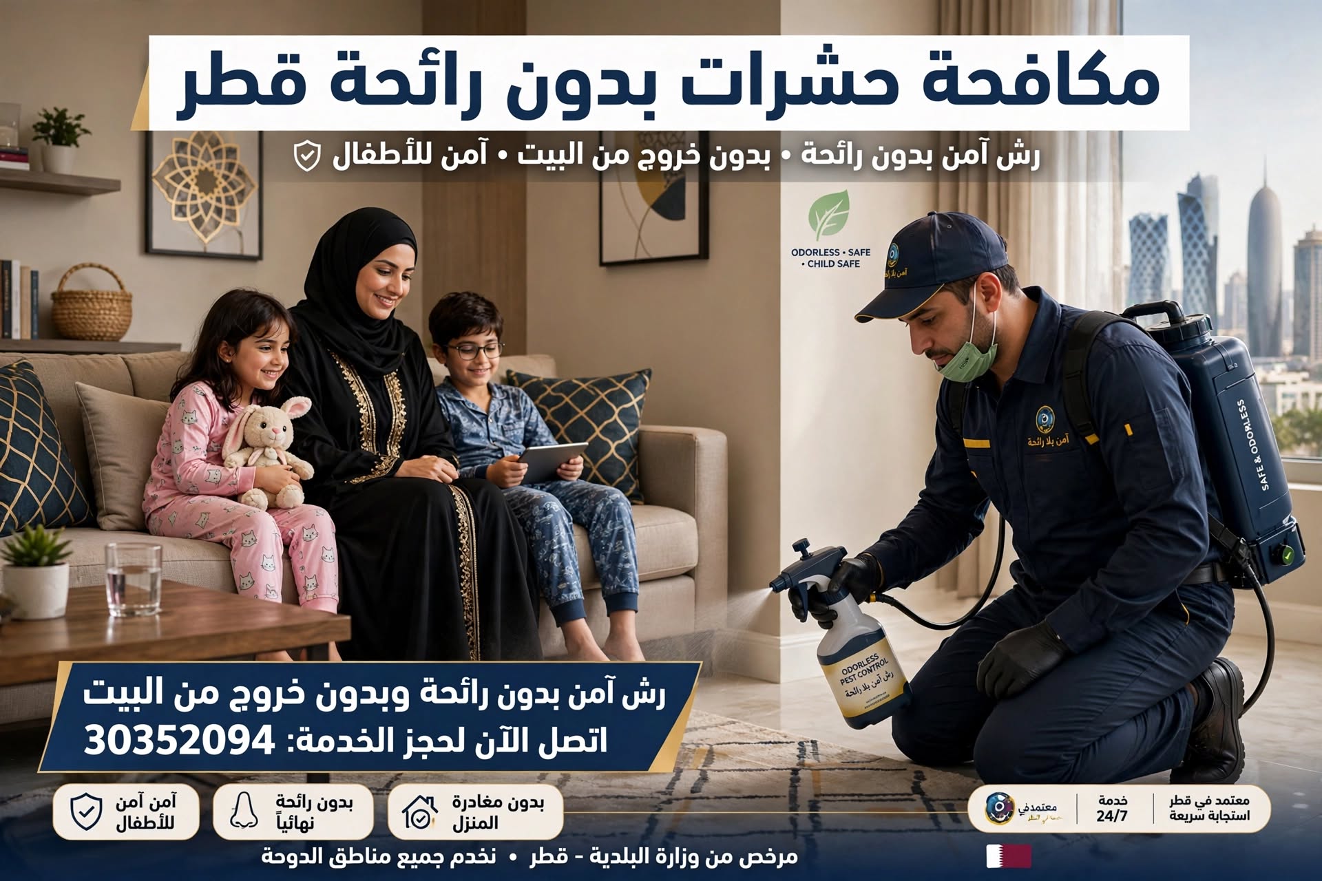 مكافحة حشرات بدون رائحة قطر 30352094 | رش آمن بدون رائحة وبدون خروج من البيت